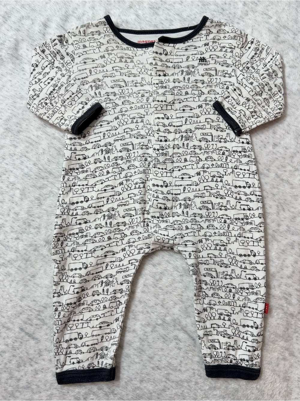 Magnetic Me Black White City Traffic Footless Sleeper 6-9M Baby Cotton Cars